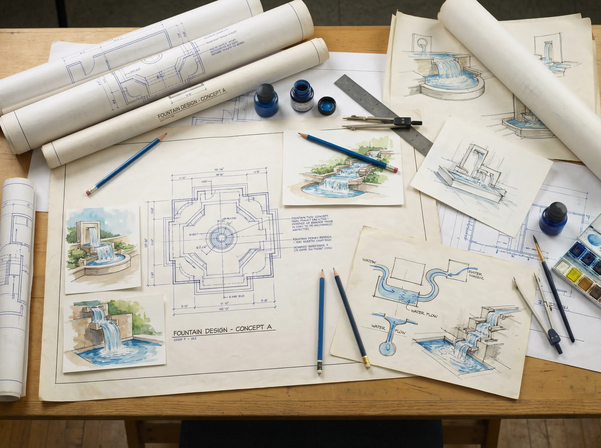 水景设计概念草图 - 喷水 创作过程